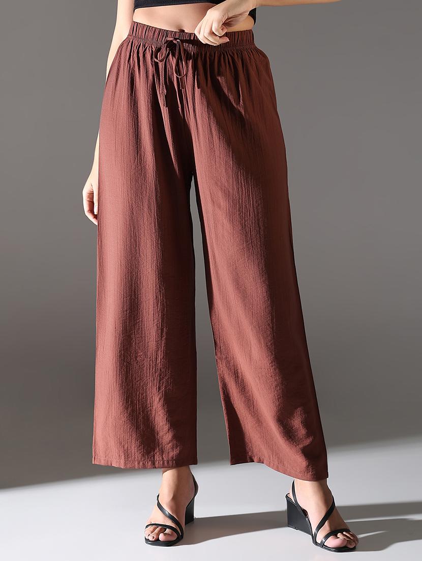 women solid high rise wide leg trouser - 21682331 - Zoom Image - 0