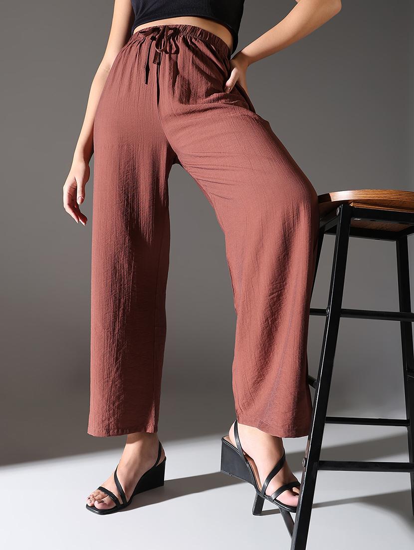 women solid high rise wide leg trouser - 21682331 -  Standard Image - 1