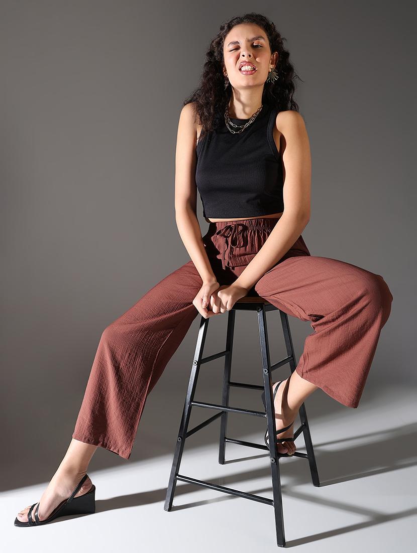 women solid high rise wide leg trouser - 21682331 - Standard Image - 4