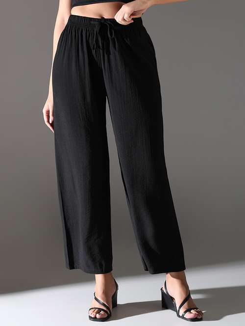 women high rise solid wide leg trouser - 21682332 -  Standard Image - 0