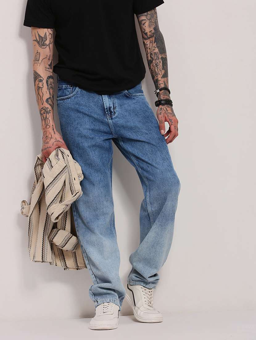 men low rise straight fit washed jeans - 21682346 - Standard Image - 1