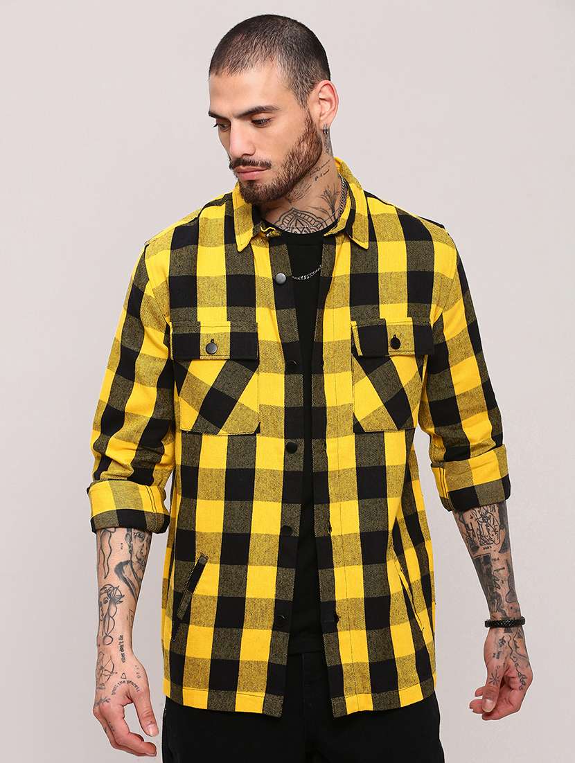 men long sleeves checkered casual shirt