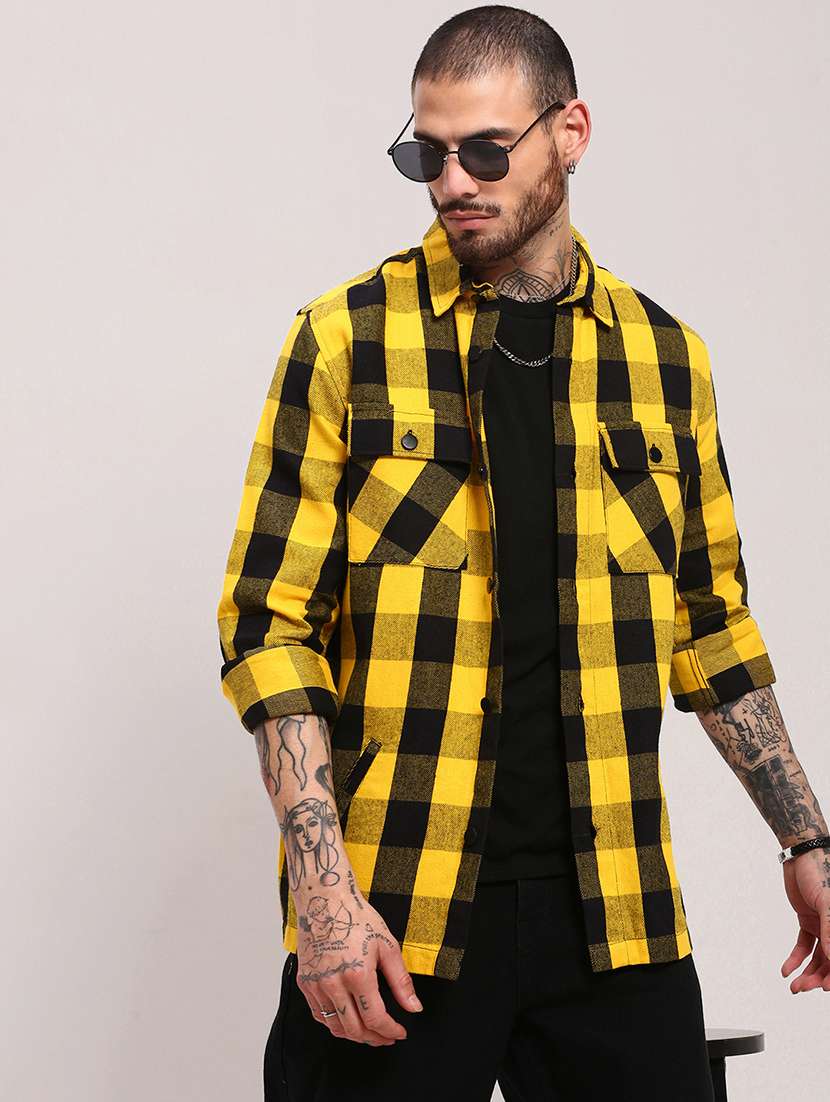 men long sleeves checkered casual shirt - 21682348 -  Standard Image - 1