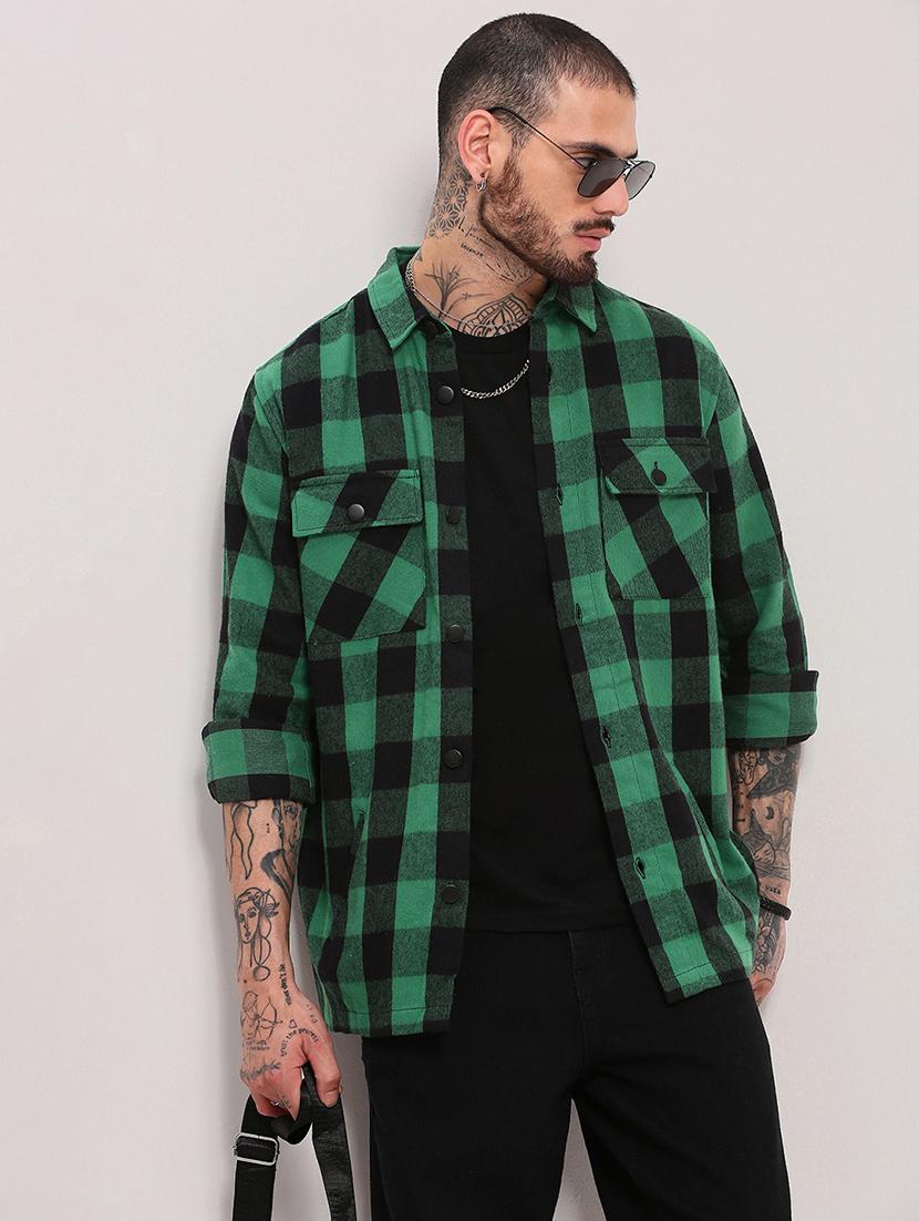 men long sleeves checkered casual shirt - 21682349 - Standard Image - 1
