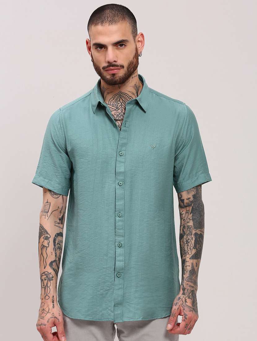 men short sleeves solid casual shirt