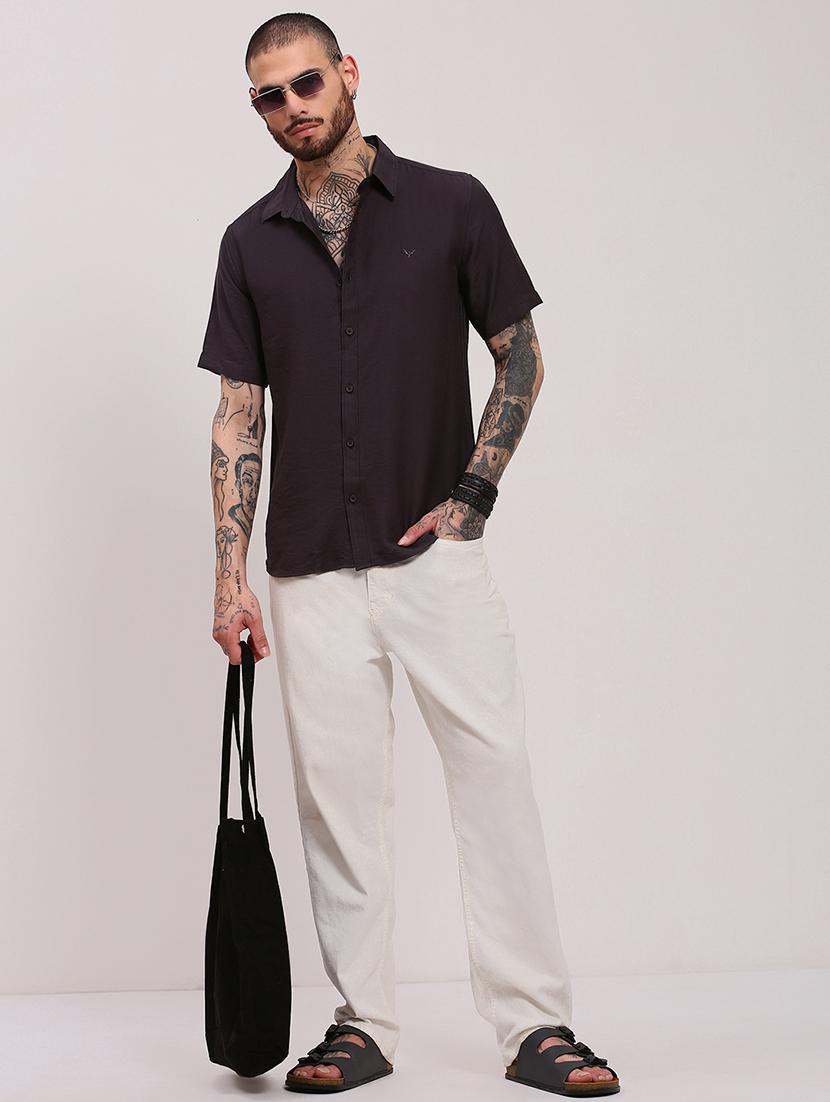 men short sleeves solid casual shirt - 21682358 - Standard Image - 4