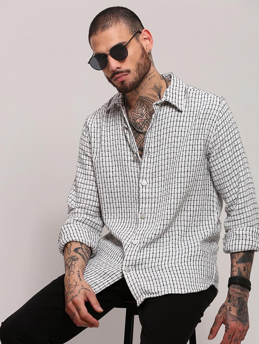 men long sleeves checkered casual shirt - 21682364 - Standard Image - 1