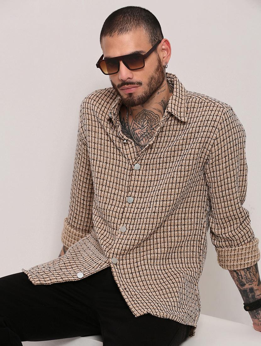 men long sleeves checkered casual shirt - 21682365 - Standard Image - 1