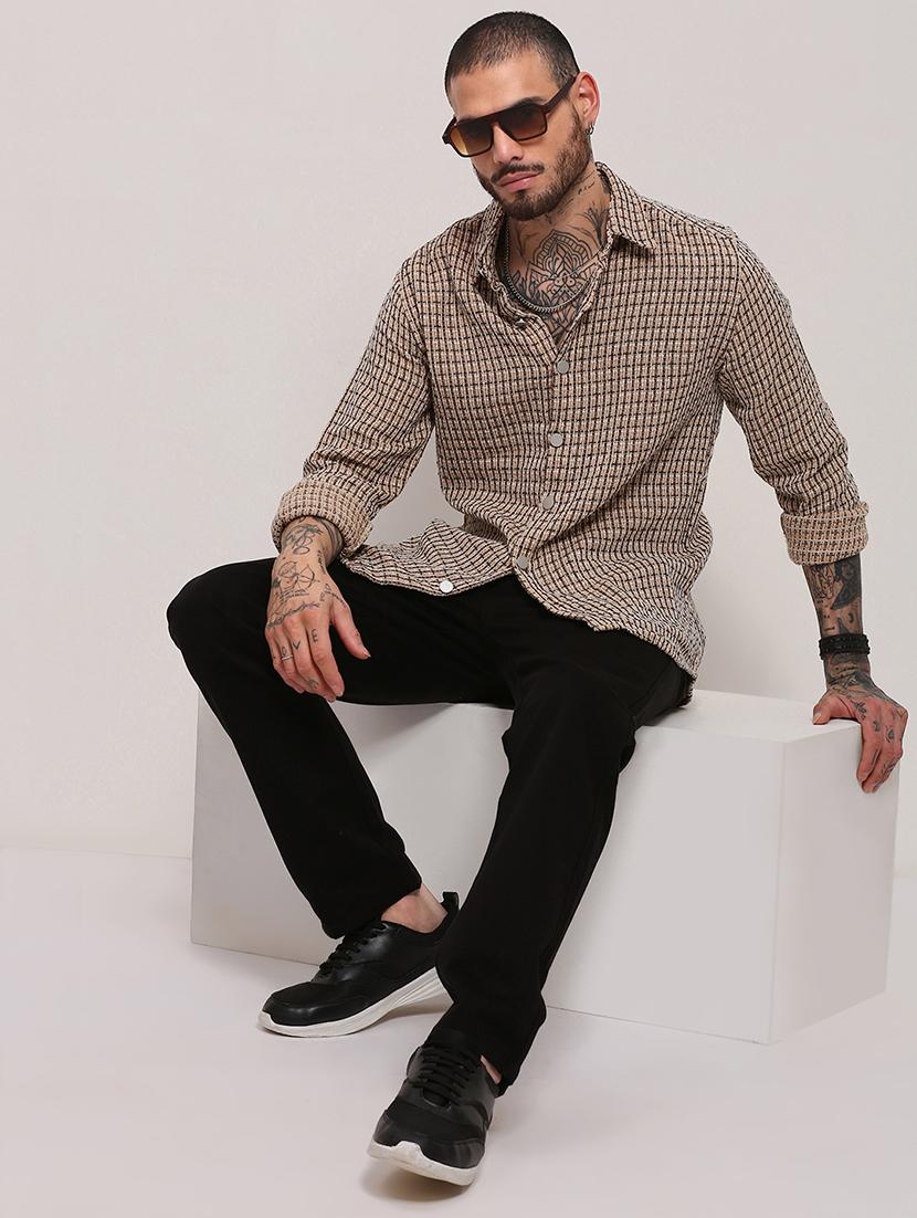 men long sleeves checkered casual shirt - 21682365 - Standard Image - 4