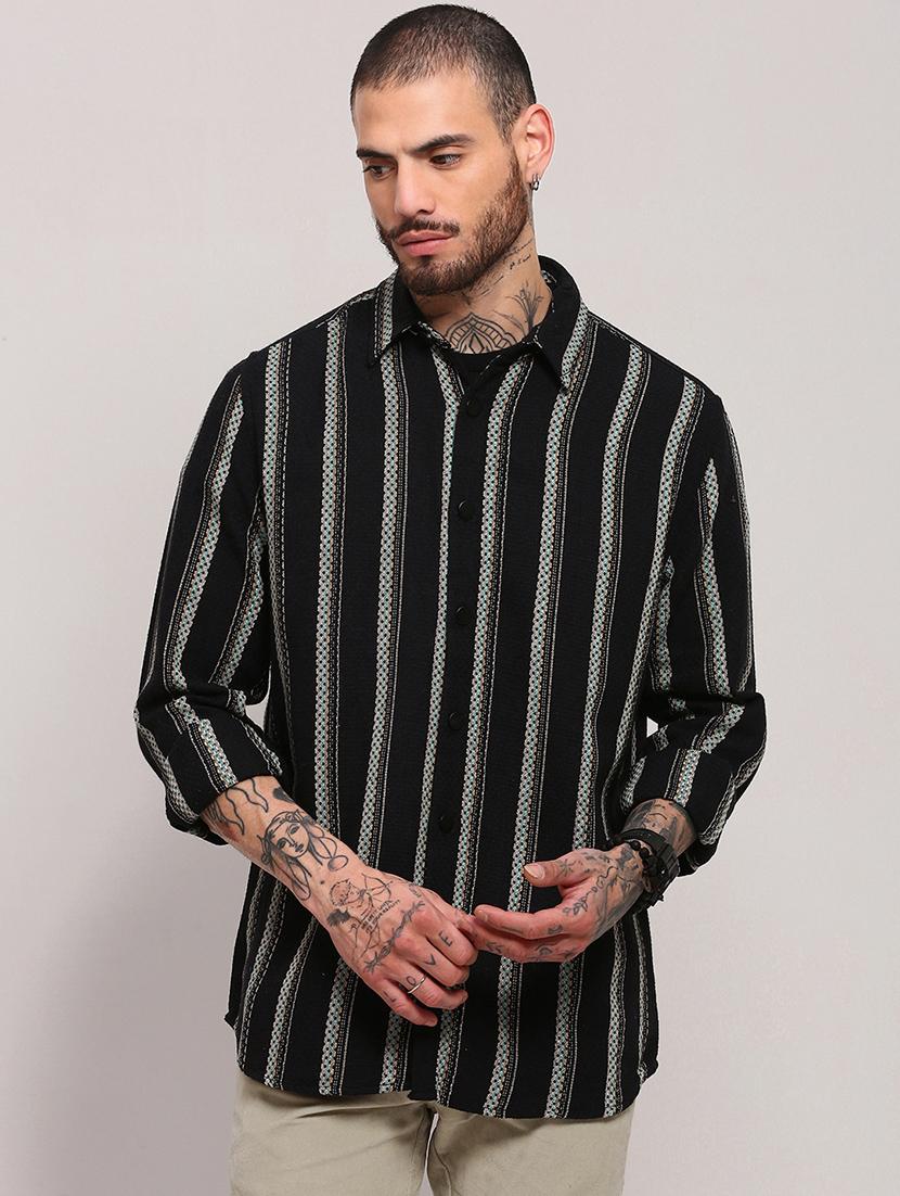 men long sleeves striped casual shirt