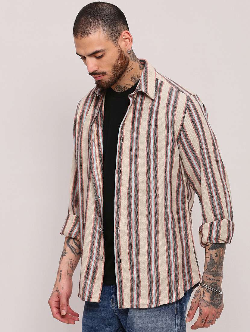 men long sleeves striped casual shirt - 21682367 - Standard Image - 1