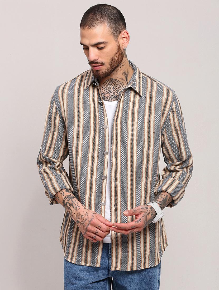 men long sleeves striped casual shirt - 21682368 - Zoom Image - 0