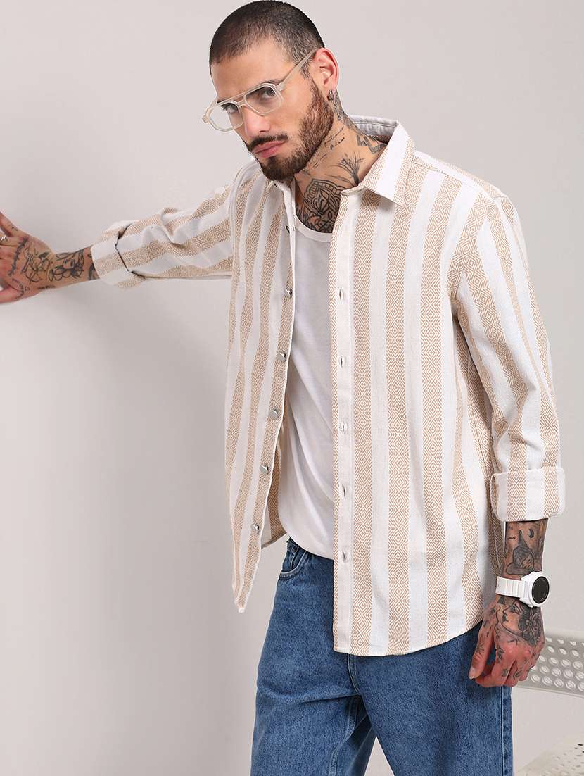 men long sleeves striped casual shirt - 21682372 -  Standard Image - 1