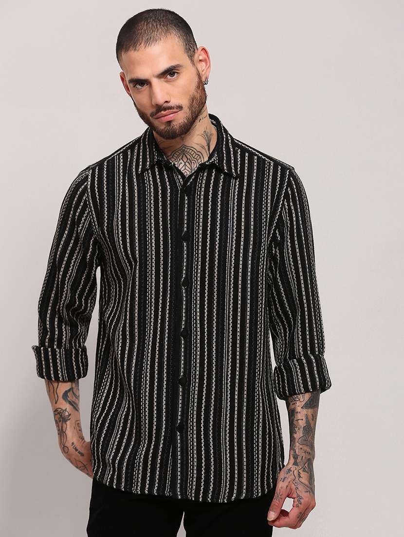 men long sleeves striped casual shirt