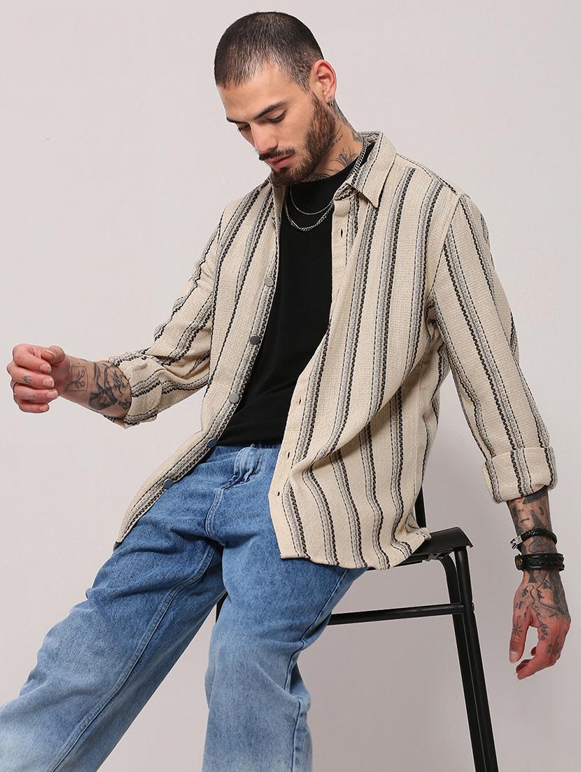 men long sleeves striped casual shirt - 21682374 - Standard Image - 1