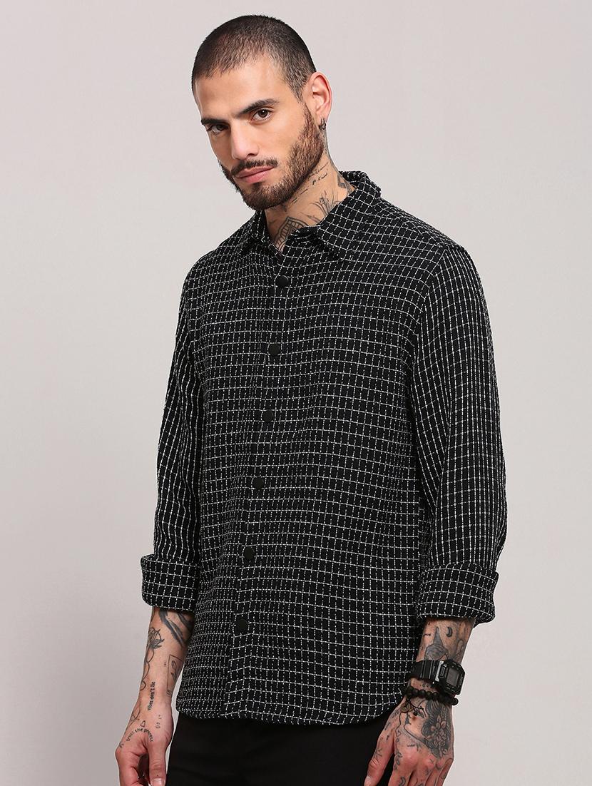 men long sleeves checkered casual shirt - 21682375 - Standard Image - 1