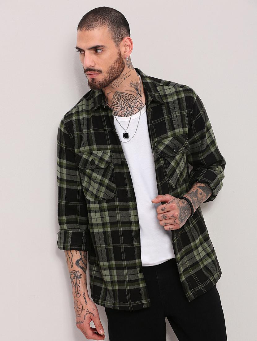 men long sleeves checkered casual shirt - 21682378 - Standard Image - 1
