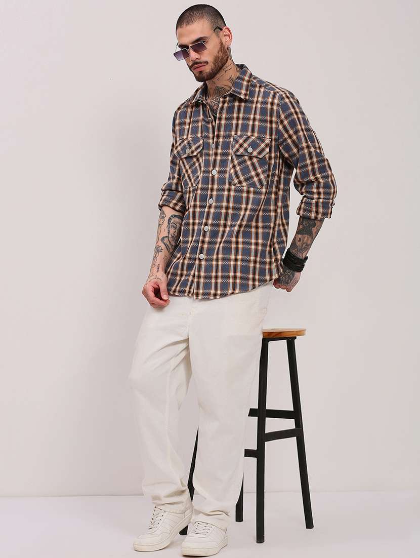 men long sleeves checkered casual shirt - 21682385 - Standard Image - 4