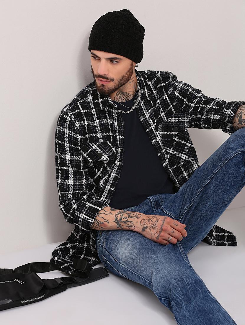 men long sleeves checkered casual shirt - 21682386 - Standard Image - 1