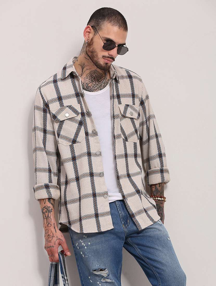 men long sleeves checkered casual shirt - 21682387 -  Standard Image - 1