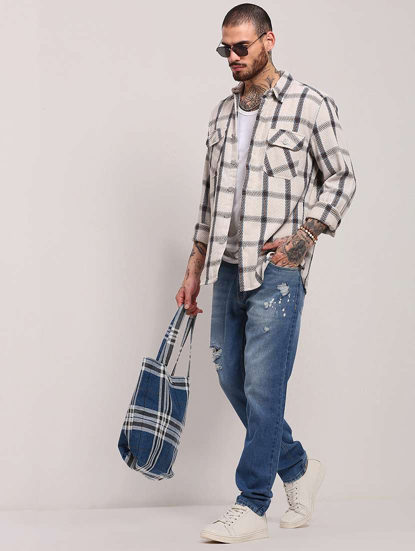 men long sleeves checkered casual shirt - 21682387 - Standard Image - 4