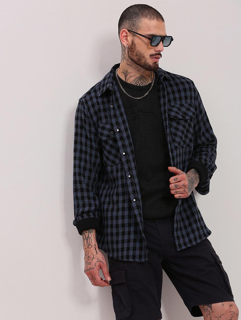 men long sleeves checkered casual shirt - 21682388 - Standard Image - 1