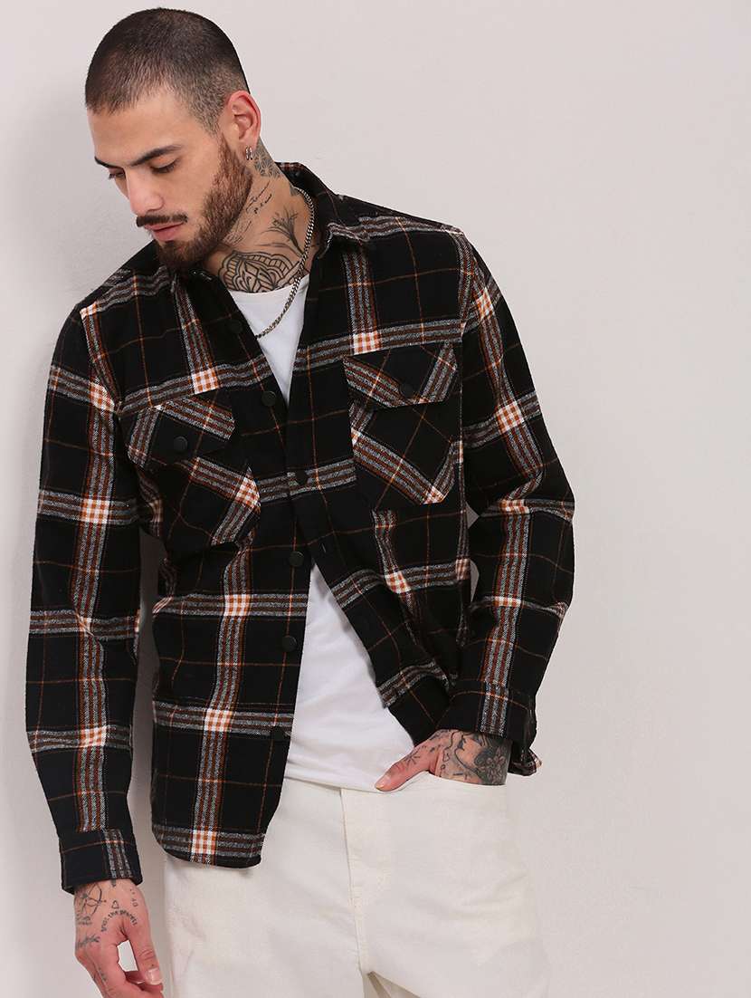 men long sleeves checkered casual shirt
