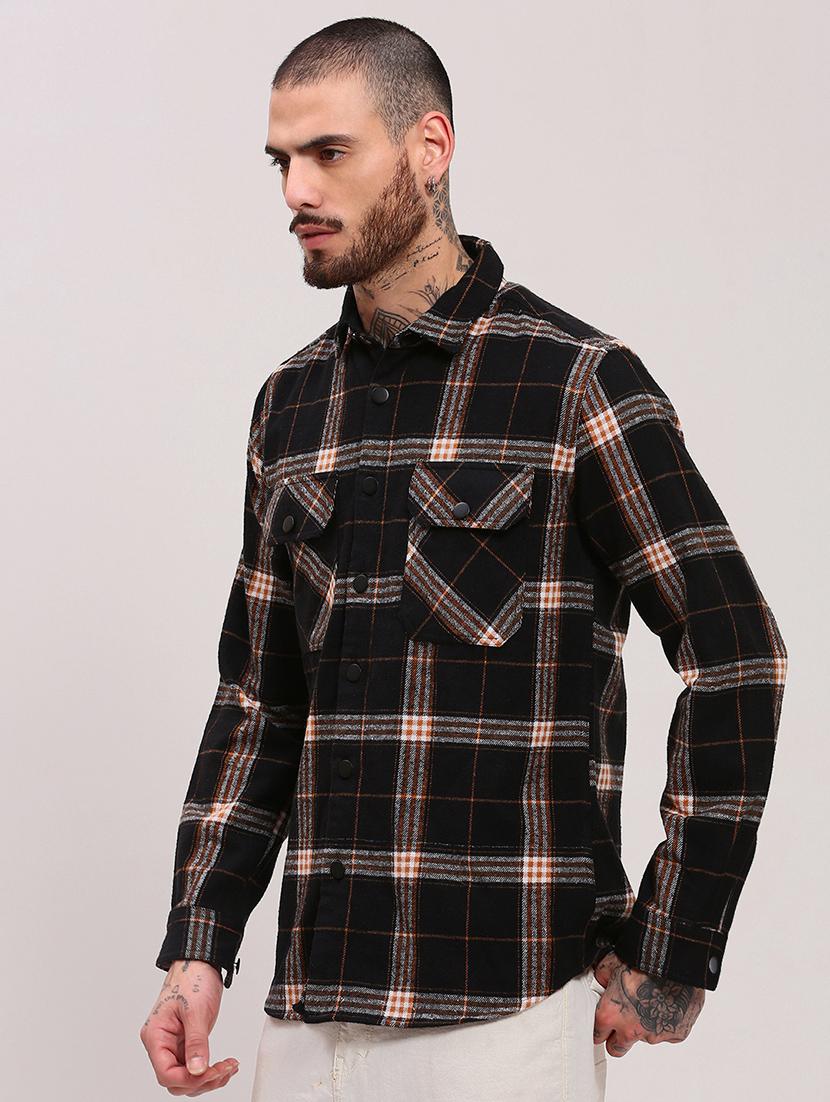 men long sleeves checkered casual shirt - 21682390 -  Standard Image - 1