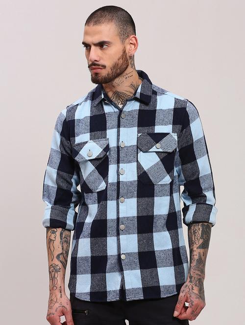 men long sleeves checkered casual shirt - 21682392 - Standard Image - 0
