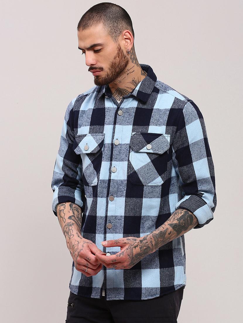 men long sleeves checkered casual shirt - 21682392 - Standard Image - 1