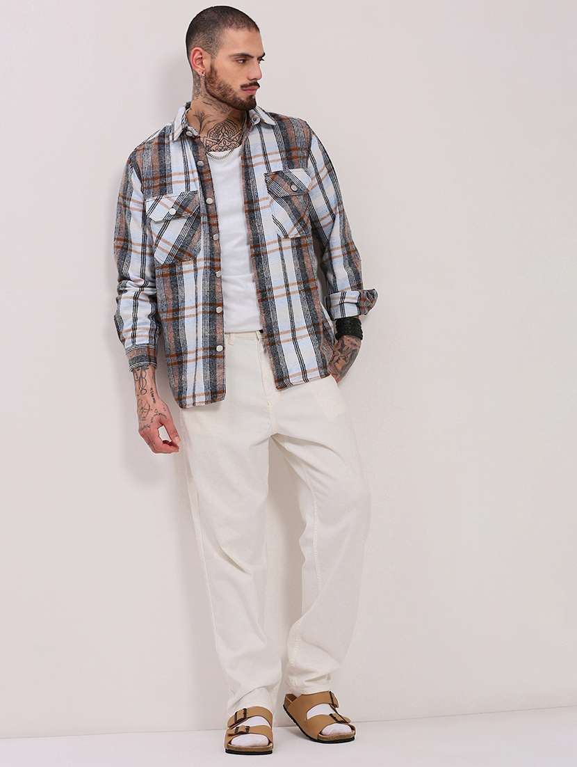 men long sleeves checkered casual shirt - 21682393 -  Standard Image - 4