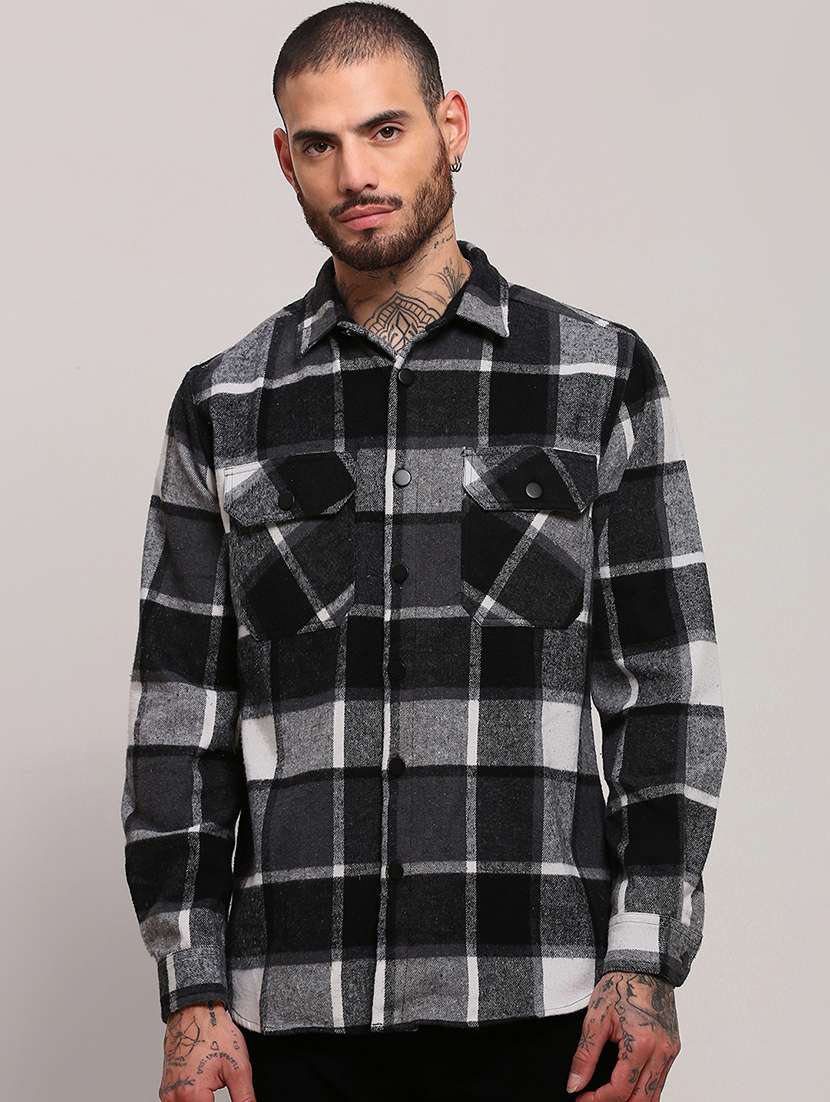 men long sleeves checkered casual shirt