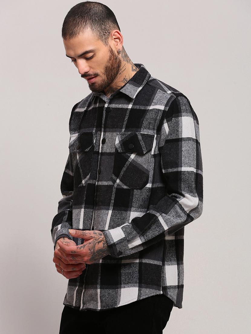 men long sleeves checkered casual shirt - 21682394 - Standard Image - 1