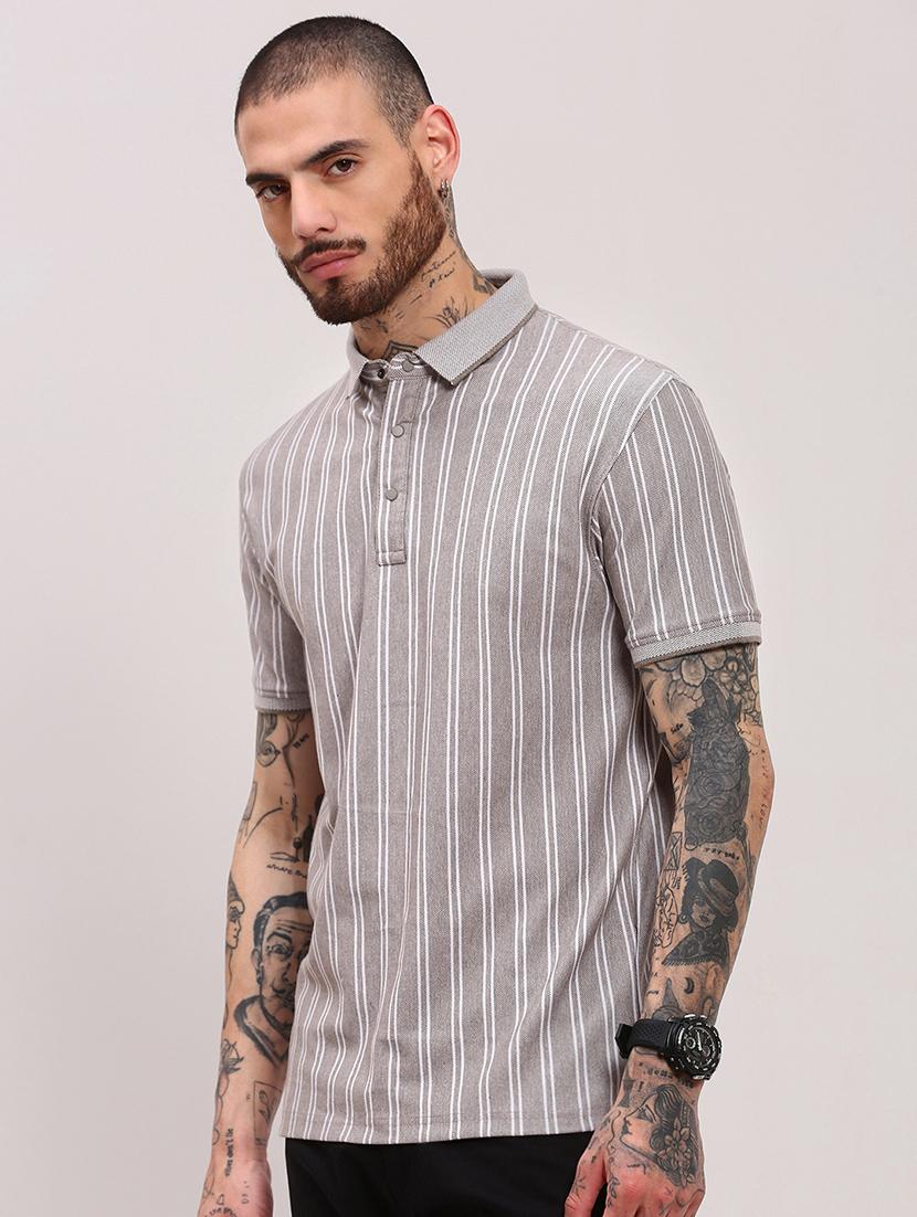 men short sleeves striped polo t-shirt - 21682478 - Standard Image - 1