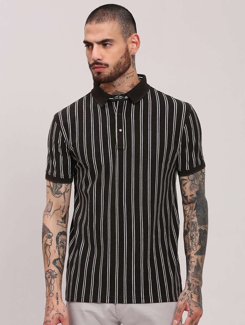 men short sleeves striped polo t-shirt