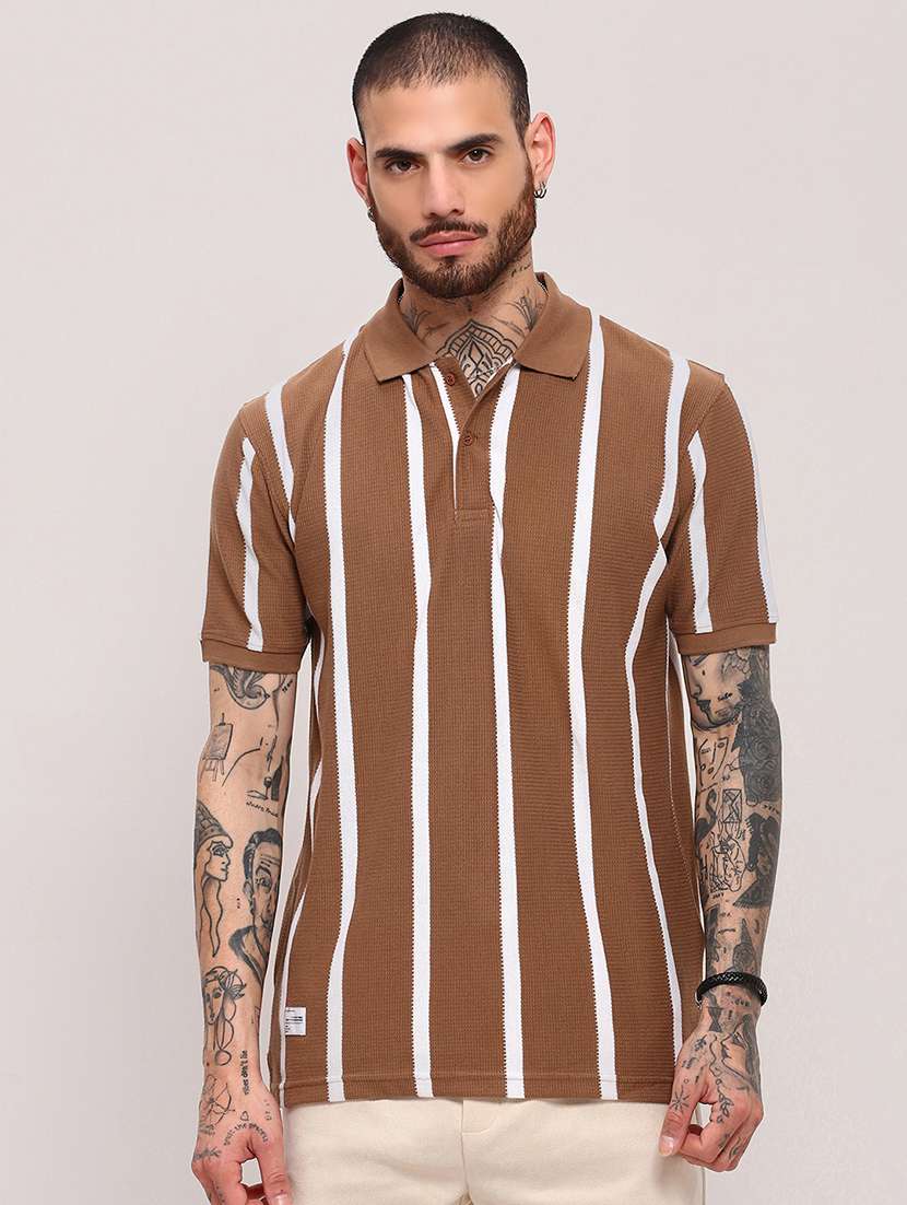 men short sleeves striped polo t-shirt