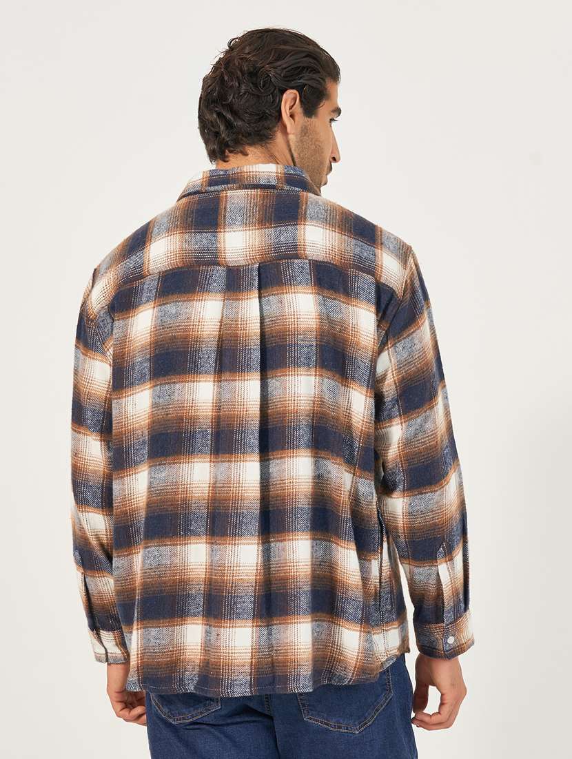men long sleeves checkered casual shirt - 21682529 -  Standard Image - 1