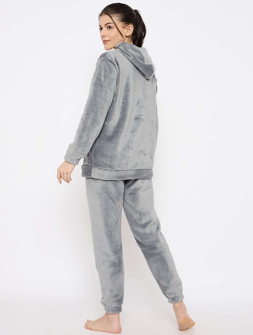 women solid hooded nightwear pyjama set - 21682609 -  Standard Image - 4