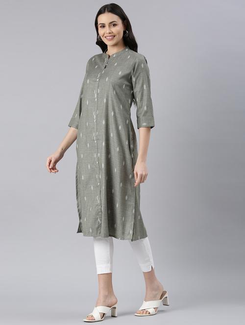 women self design three quarter sleeve a-line kurta - 21682670 - Standard Image - 0