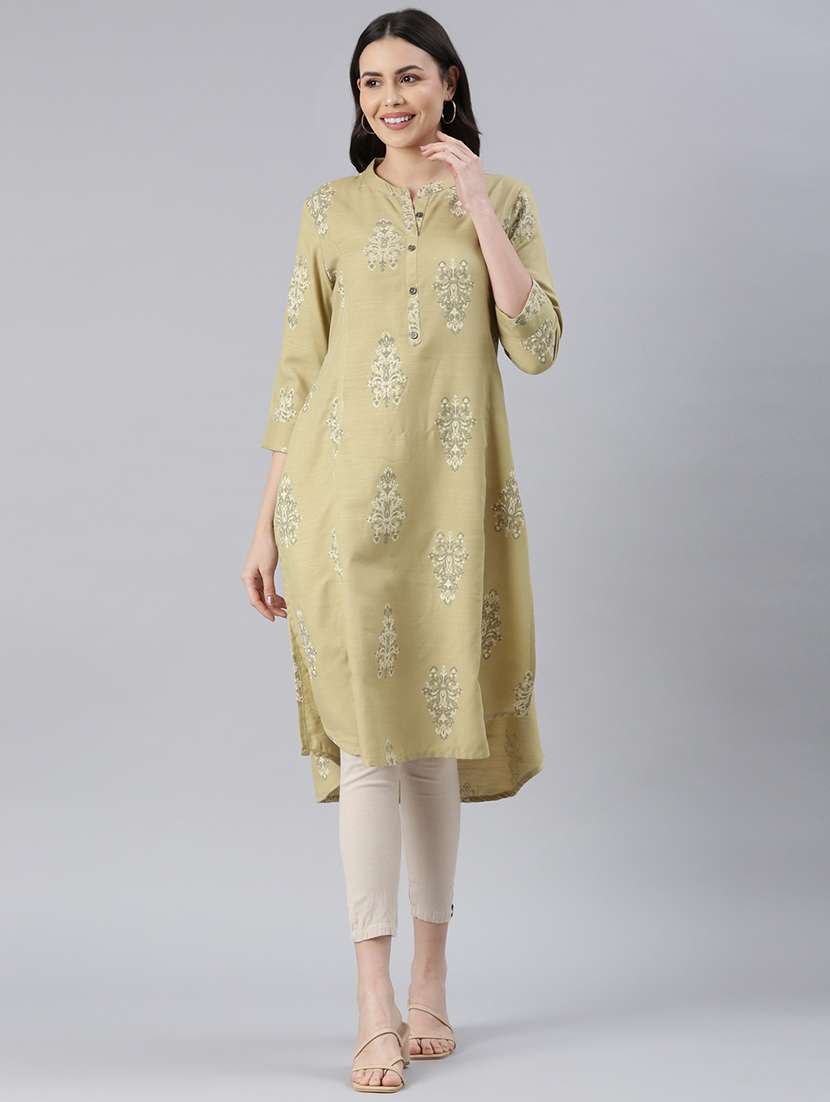 green cotton silk straight kurta - 21682674 - Zoom Image - 0
