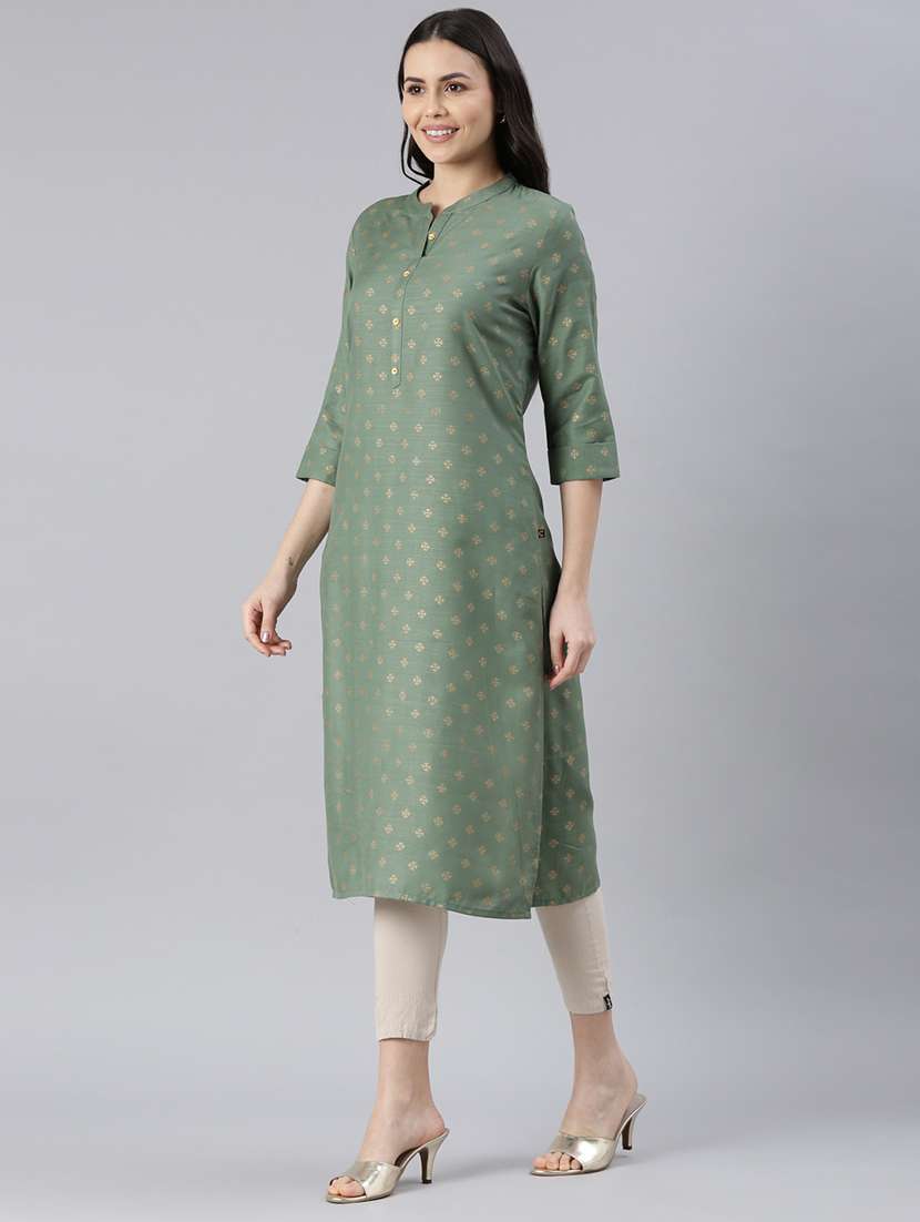women printed mandarin neck a-line kurta - 21682676 - Standard Image - 1
