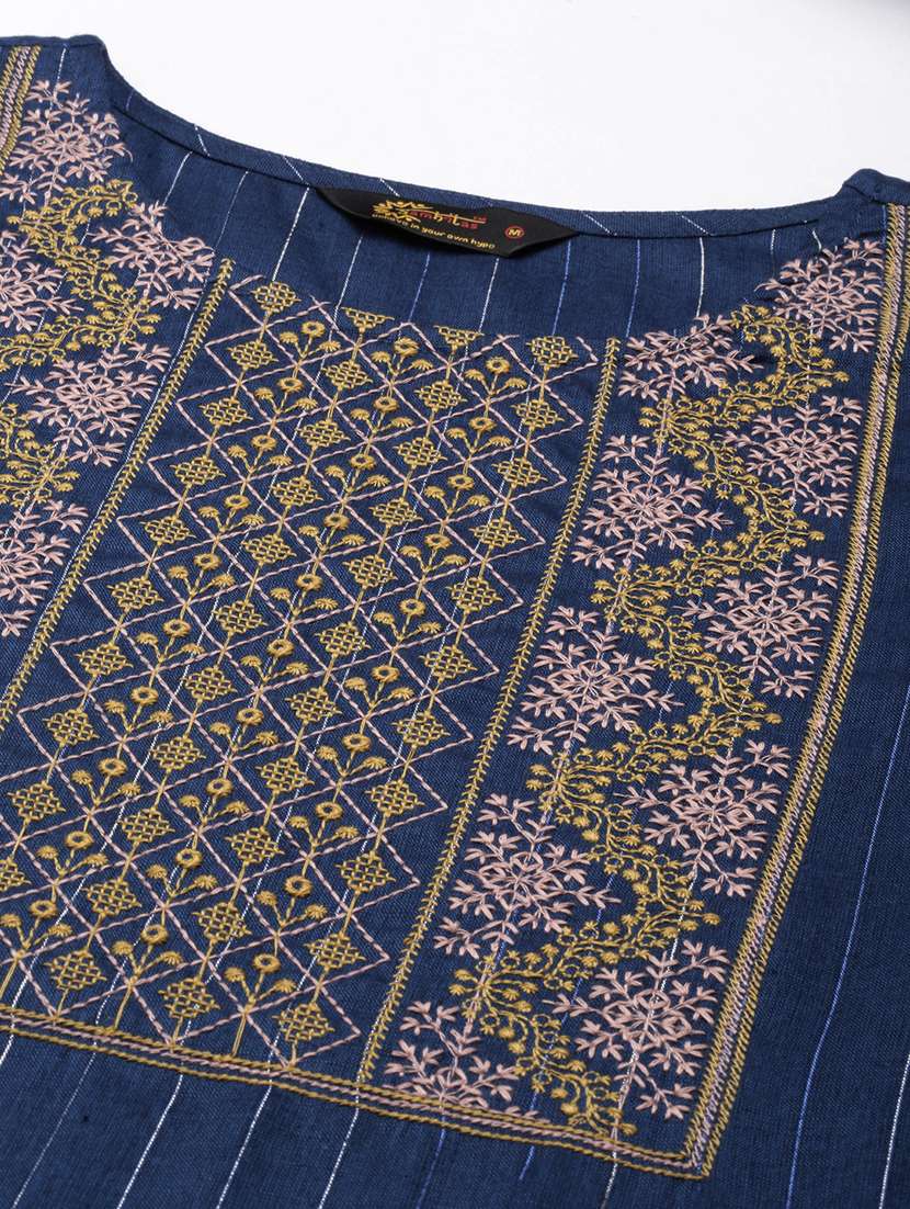 women round neck embroidered straight kurta - 21682685 - Standard Image - 4