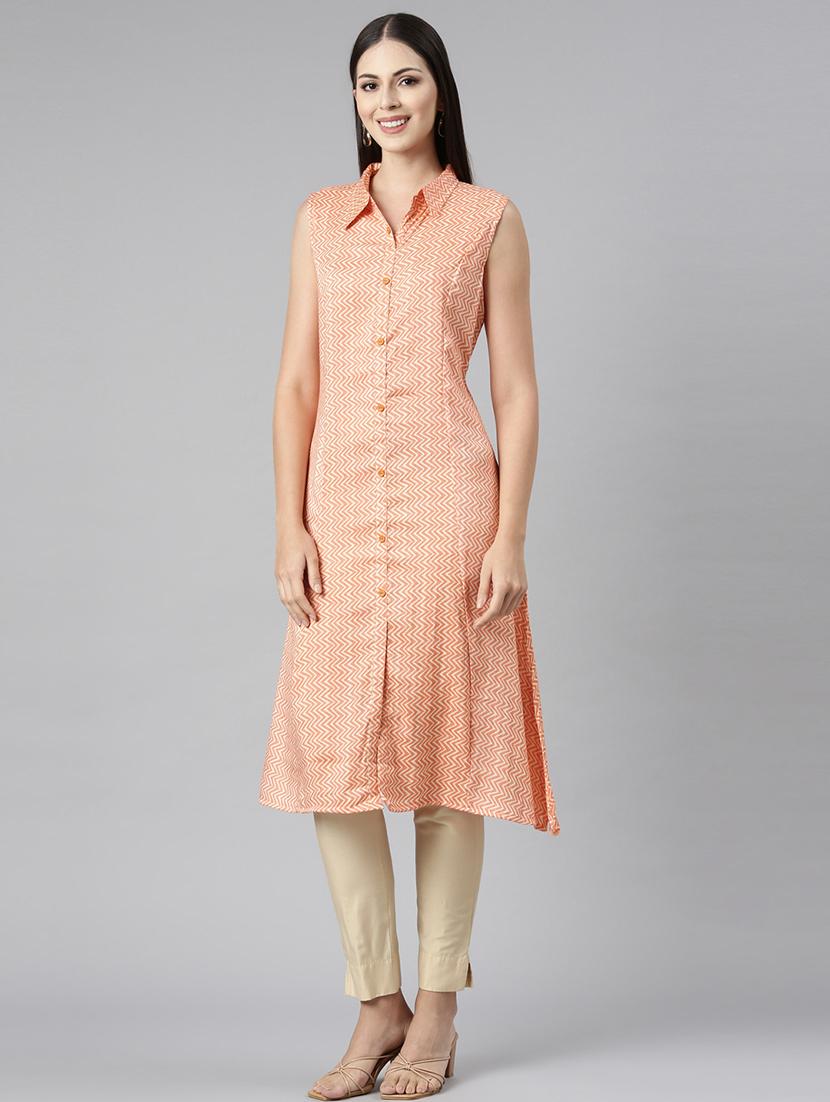 women orange printed side slit kurta - 21682712 -  Zoom Image - 0