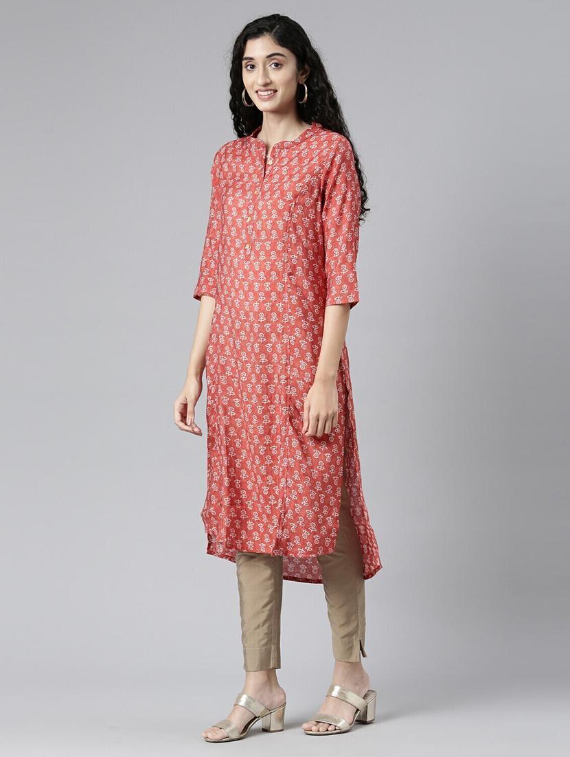 women mandarin neck printed high-low kurta - 21682715 - Standard Image - 1