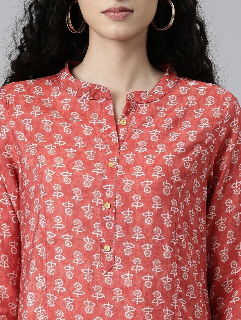 women mandarin neck printed high-low kurta - 21682715 - Standard Image - 4