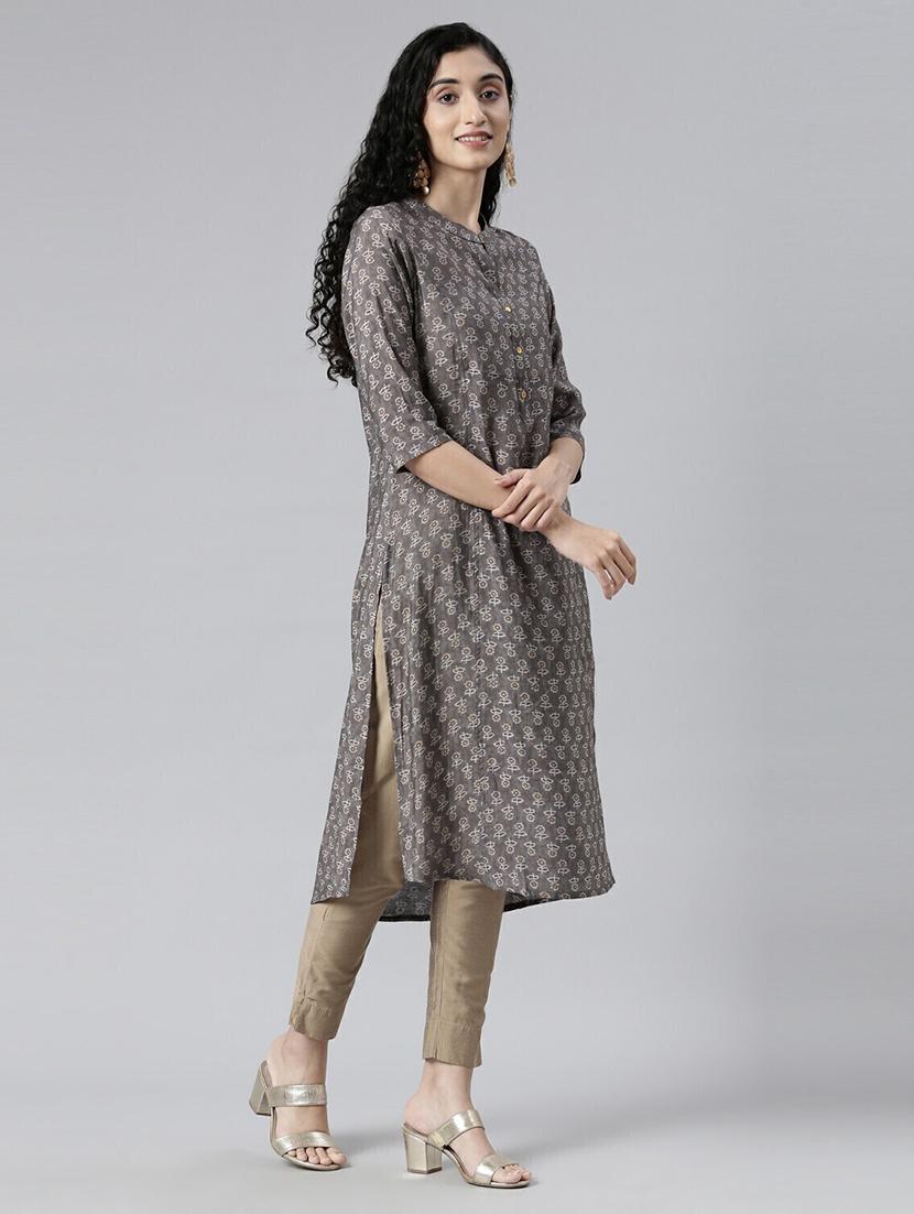women mandarin neck printed high-low kurta - 21682716 -  Standard Image - 1