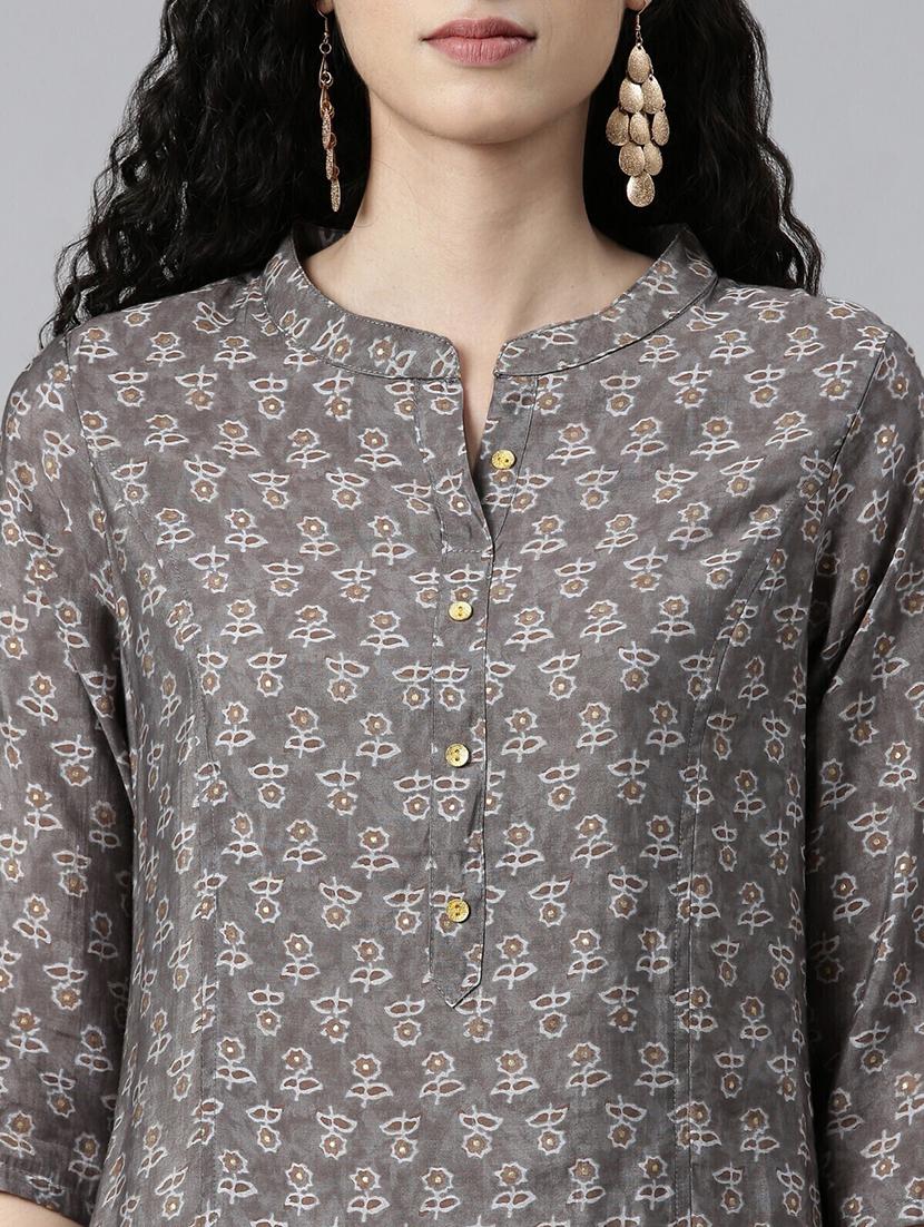 women mandarin neck printed high-low kurta - 21682716 - Standard Image - 4