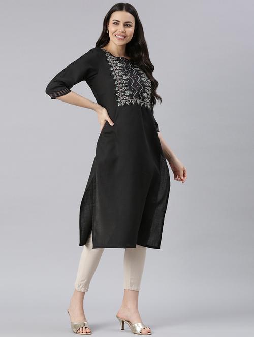 women round neck embroidered straight kurta - 21682764 - Standard Image - 0