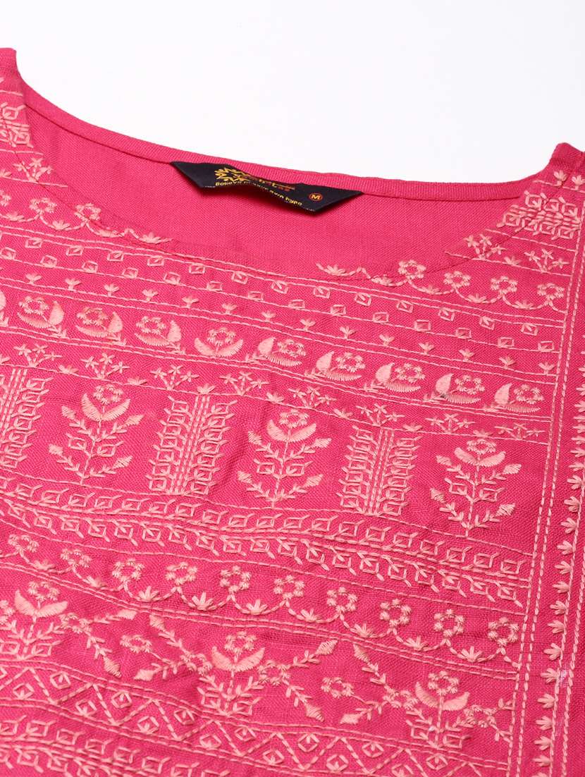 women round neck embroidered straight kurta - 21682766 -  Standard Image - 4