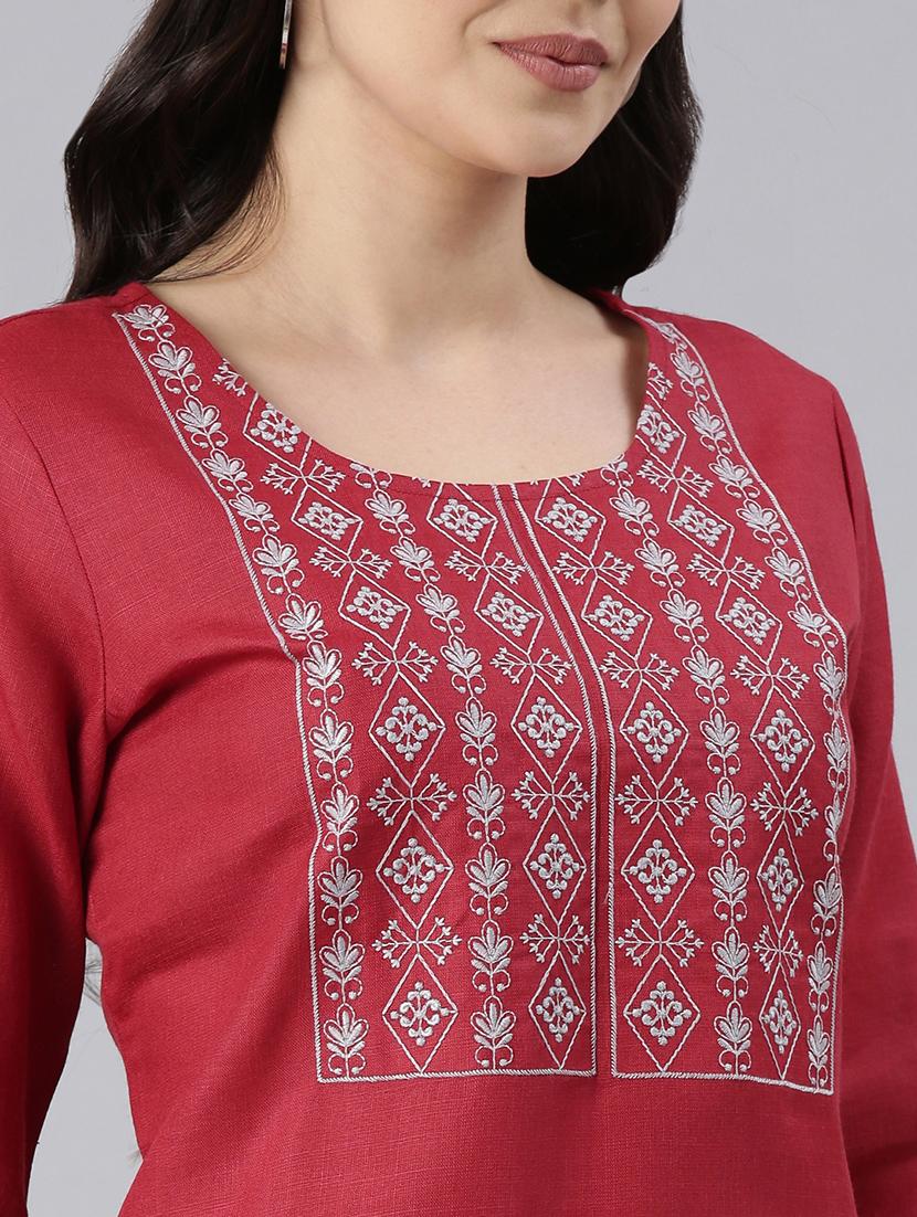 women round neck embroidered straight kurta - 21682767 - Standard Image - 6